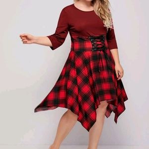 Plus Corset Waist Contrast Plaid Hanky Hem dress
